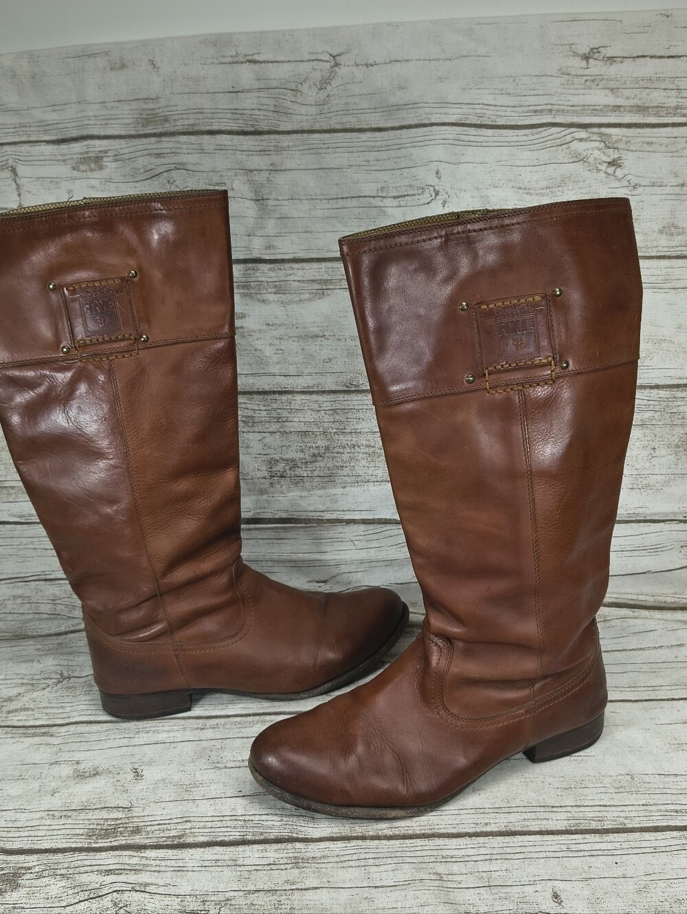 Vintage Frye Cognac Leather Knee High Boots Women Size 11